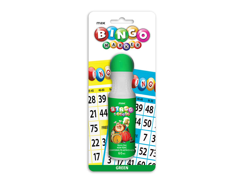 Green Bingo Markers with 18mm precision dot, 60ml capacity, perfect for group games and quick-drying coverage. 24 units.