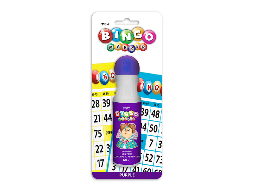 Purple bingo marker set with 18mm nib, 60ml bottles, quick-drying ink, perfect for family game nights and larger gatherings.