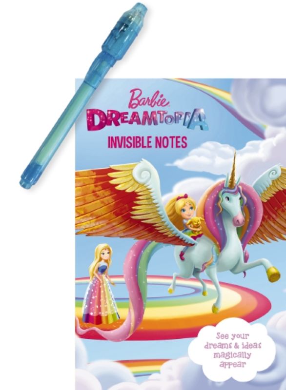 Barbie: Dreamtopia Invisible Notes hardback book with invisible ink pen for creative writing and drawing adventures.