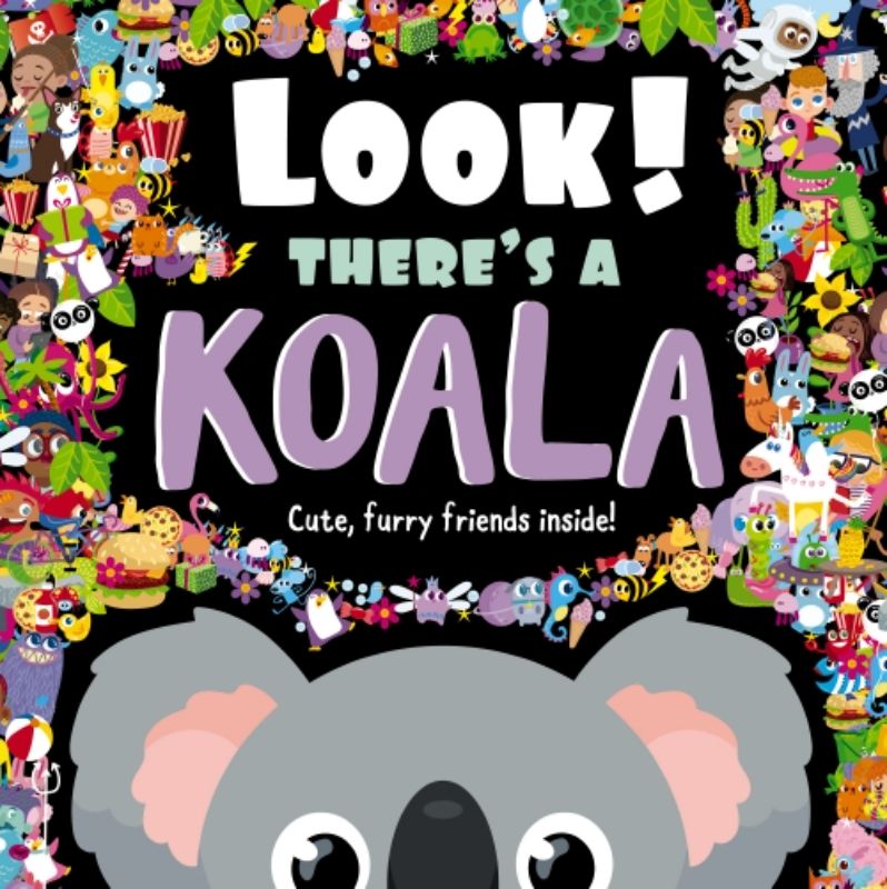 A colorful hardback children's book inviting kids to search for hidden koalas among busy, vibrant illustrations.