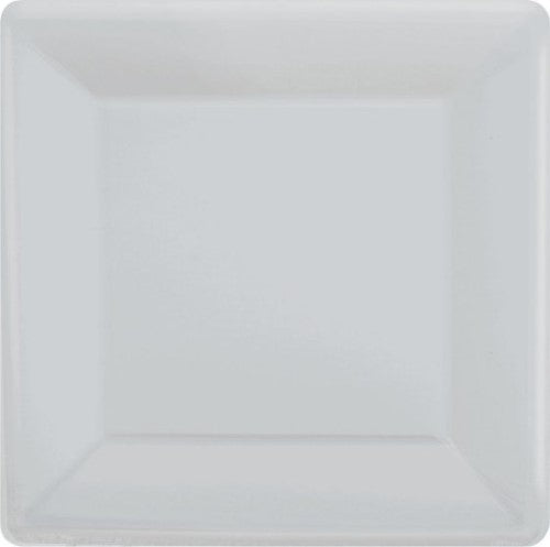 Silver square paper plates, 23cm, pack of 20, eco-friendly and stylish for any event, perfect for appetizers and main courses.