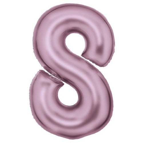 Large pastel pink foil balloon in the shape of number 8, measuring 54cm wide by 87cm high, perfect for celebrations.