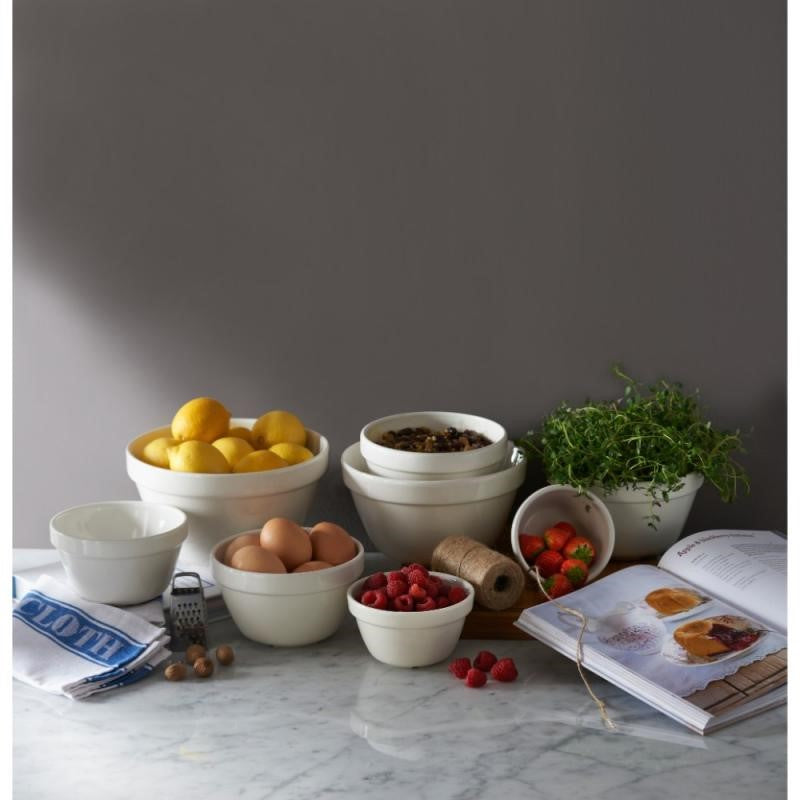 Mason Cash 20cm white pudding basin crafted from durable ceramic for steaming, baking, and even cooking with a timeless design.