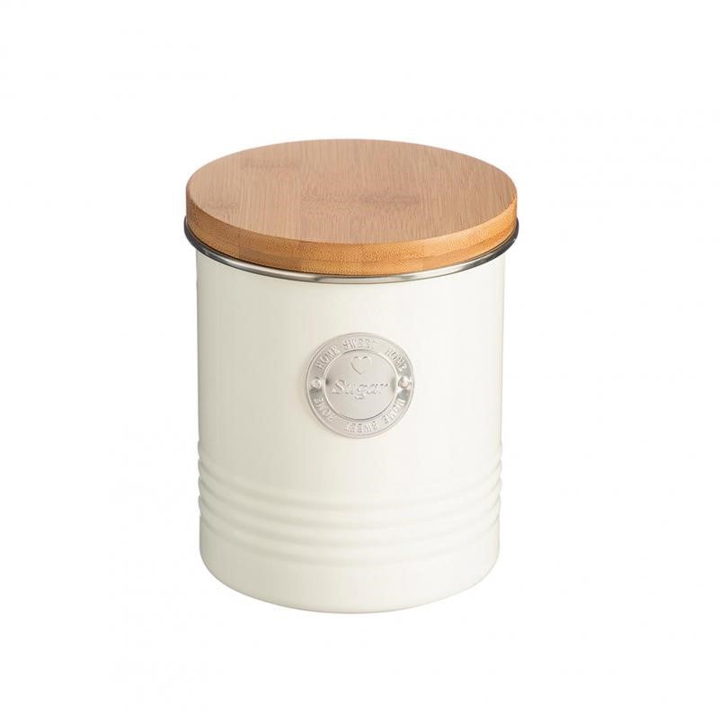 Cream Typhoon Living Sugar Canister with bamboo lid, 1 litre capacity, airtight seal for freshness, ideal for stylish kitchen storage.