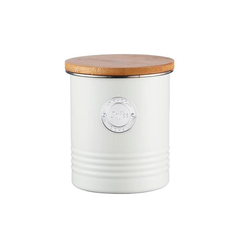 Cream Typhoon Living Coffee Canister with bamboo lid, 1 litre, stylish design for fresh coffee storage and kitchen decor.