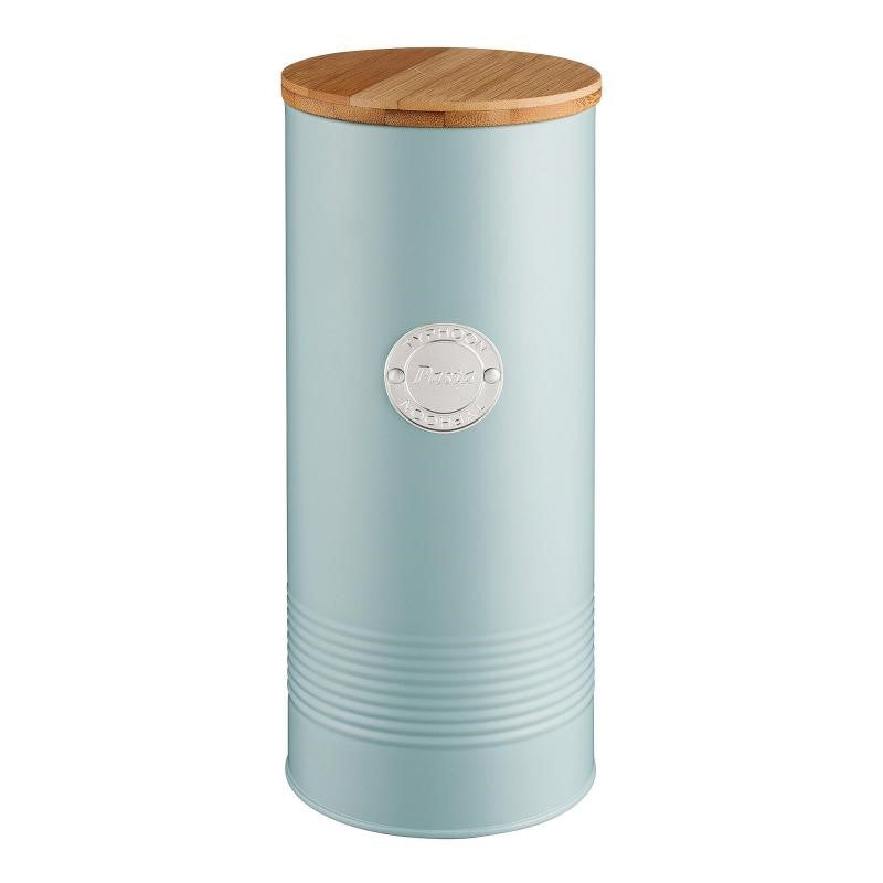 Vibrant blue 2.5L Typhoon Living pasta storage container with eco-friendly bamboo lid for airtight freshness.