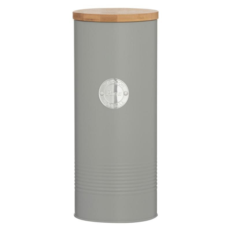 Stylish 2.5L grey pasta jar made of durable materials, featuring eco-friendly bamboo lid for modern kitchen storage.