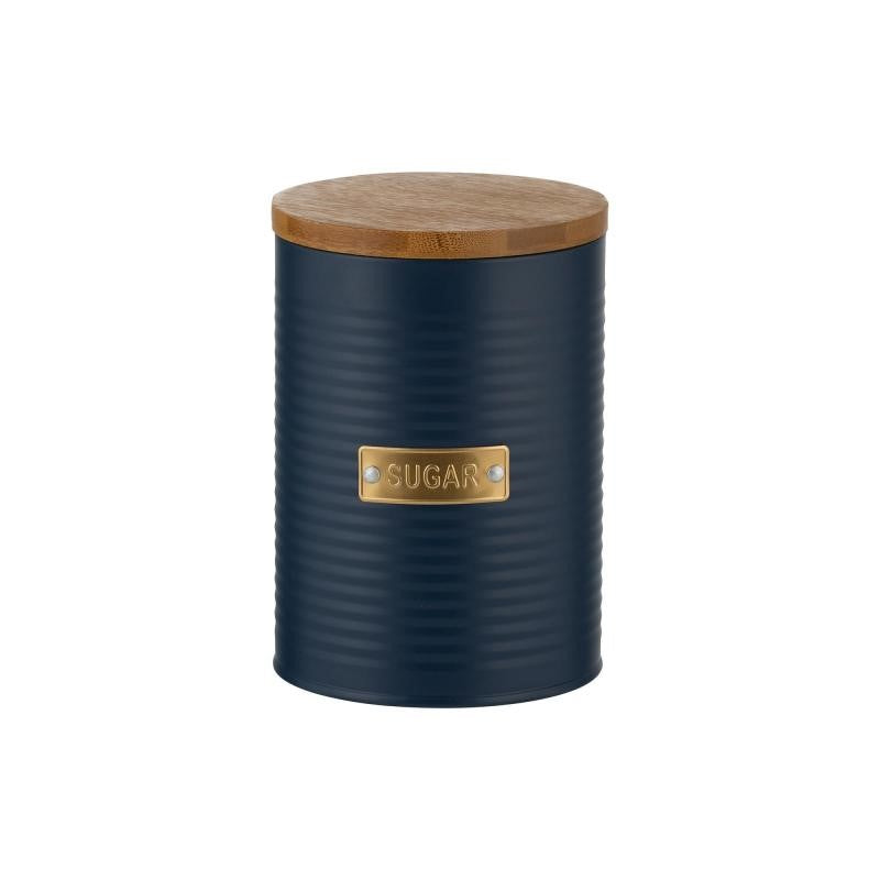 Navy 1.4L Typhoon Living Otto sugar canister with ribbed design and bamboo lid, featuring an airtight seal for freshness.