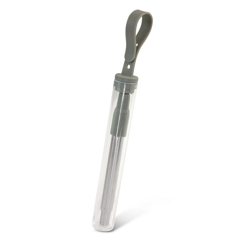 Telescopic grey straws with silicone mouthpieces and a carry case, perfect for eco-friendly sipping on the go. Set of 5.