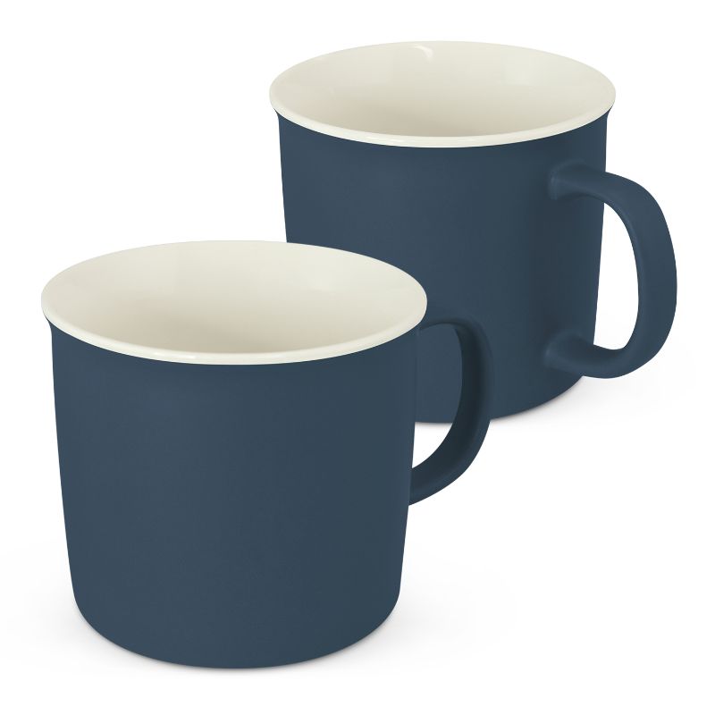 Set of 5 elegant navy porcelain coffee mugs in a black gift box, perfect for stylish coffee moments.