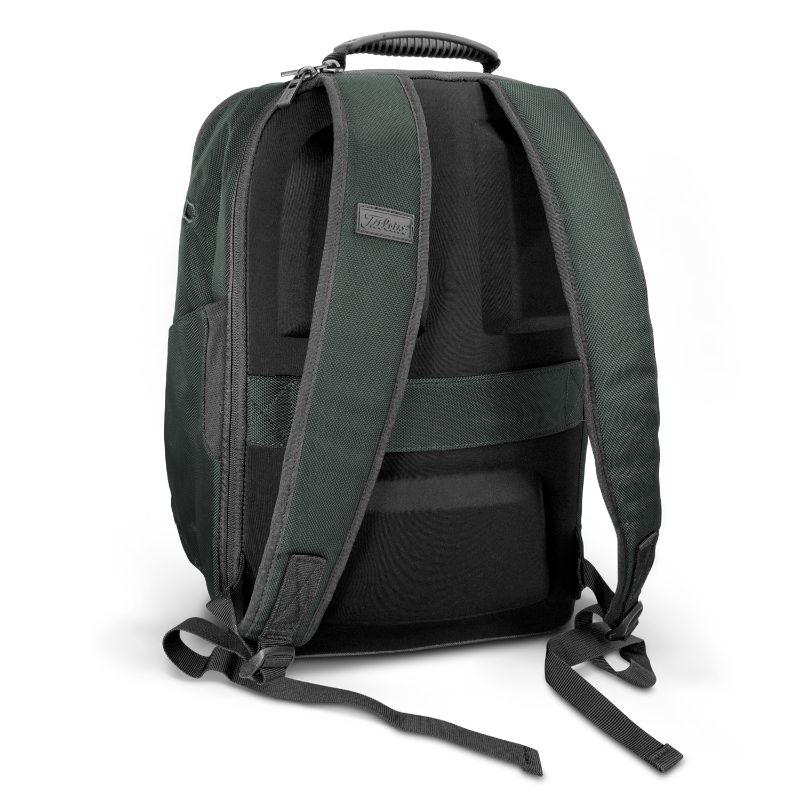 Charcoal Titleist Players Backpack with adjustable straps, spacious compartments, and side drink sleeves for golfers and travelers.