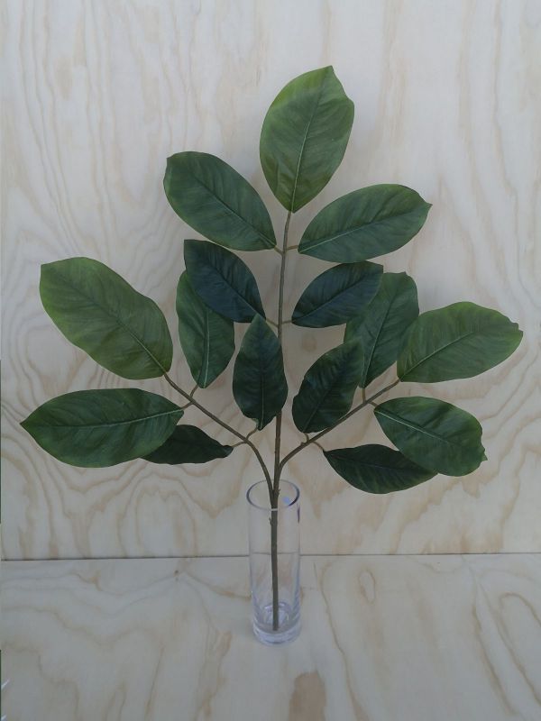 Large artificial green magnolia leaf spray for elegant home decor and versatile floral arrangements.