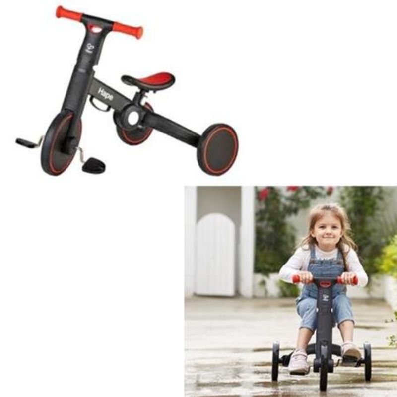 Lightweight 69cm Transforming Rider by Hape, folds easily for travel, features non-slip handle and durable elastic fabric seat.