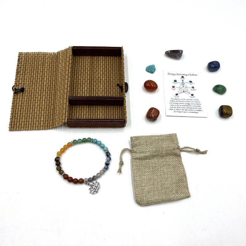 Chakra Stone Bracelet Set -  Meditation Charm/Chakra Tumbles