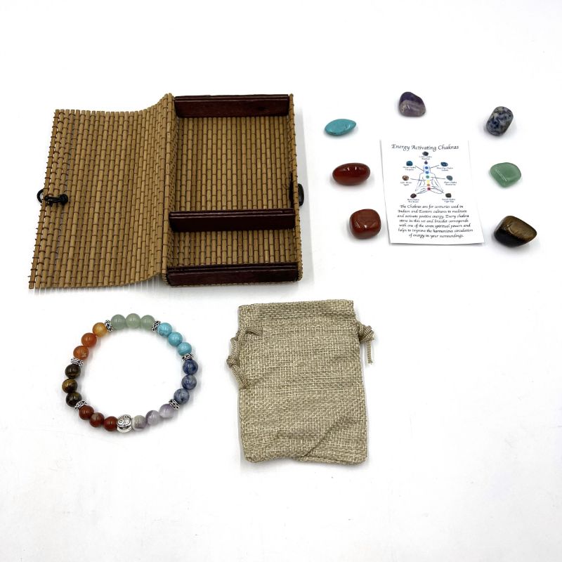 Chakra Stone Bracelet Set - Yin Yang Bead/ Chakra Tumbles