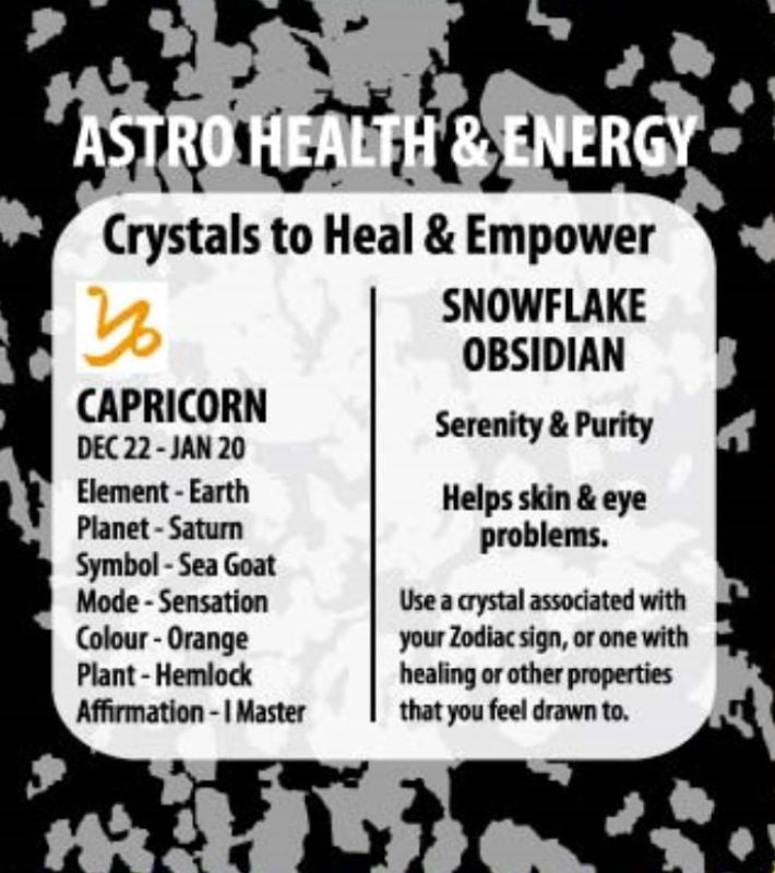 Set of 6 snowflake obsidian zodiac pendants representing Capricorn, promoting clarity, compassion, and grounding energy.