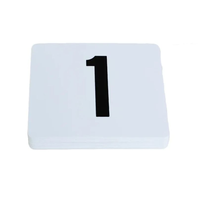 Elegant Table Number Set 1-25 in white, featuring bold black numbers for clear visibility at events and gatherings.