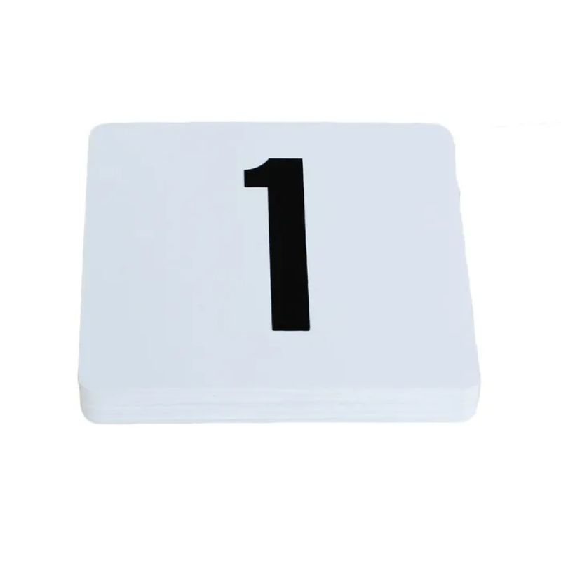 Table Number Set 1-50 in white, featuring bold black numbers for elegant visibility at events and gatherings.