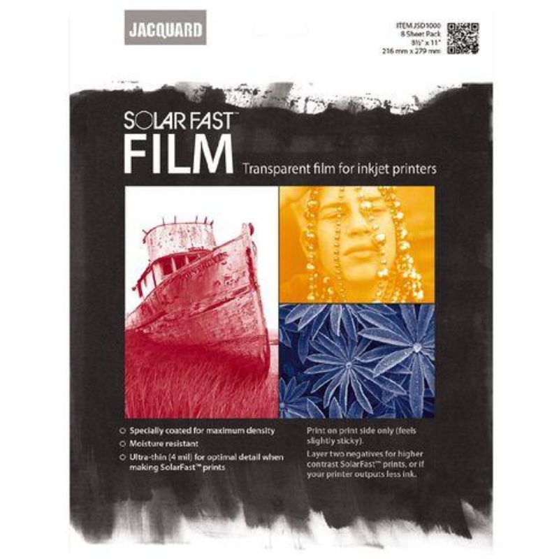 Pack of 8 Jacquard SolarFast Film sheets for vibrant, sun-activated fabric dyeing and creative textile projects.