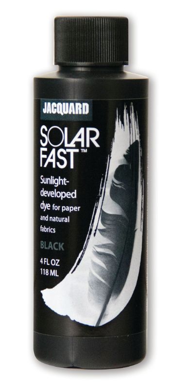 Bottle of JACQUARD SOLARFAST DYE 118.29ML, a UV-reactive dye for creating vibrant, sun-developed textile and paper art.