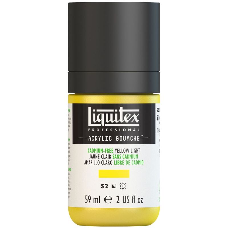 Vibrant 59ml tube of LIQUITEX Acrylic Gouache in light yellow, designed for artists seeking intense color and matte finish.