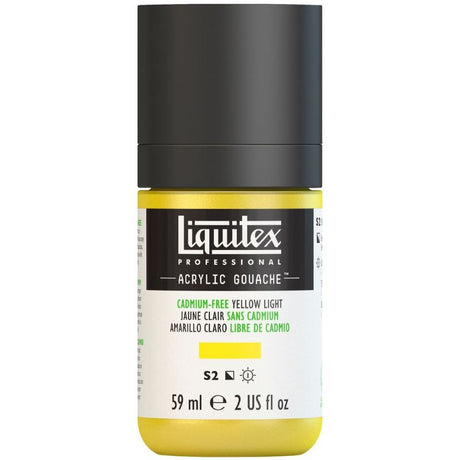 Vibrant 59ml tube of LIQUITEX Acrylic Gouache in light yellow, designed for artists seeking intense color and matte finish.