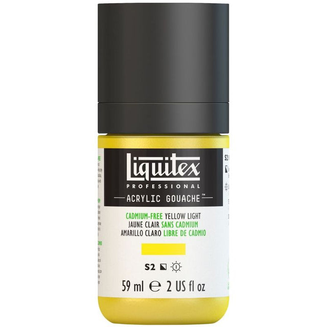Vibrant 59ml tube of LIQUITEX Acrylic Gouache in light yellow, designed for artists seeking intense color and matte finish.