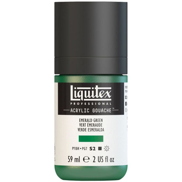 Emerald Green acrylic gouache in a 59ml tube, offering vibrant color, smooth application, and matte finishes for artists.