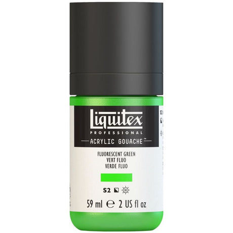Vibrant Fluo Green 985 S2 acrylic gouache in a 59ML tube, perfect for bold art with smooth, matte finishes.