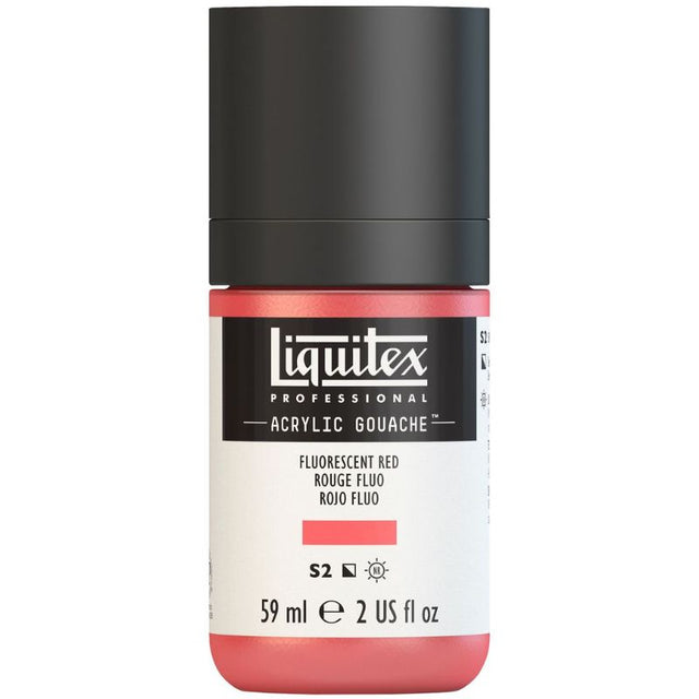Liquitex Professional Acrylic Gouache 59ml in Fluo Red 983 S2, a vibrant, water-resistant paint for seamless, matte artwork.