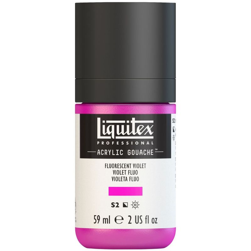 Vibrant Fluo Violet 986 acrylic gouache in 59ml, offering intense color saturation and a smooth, matte finish for artwork.