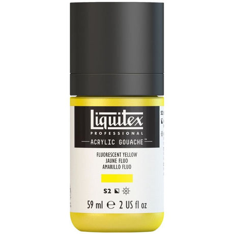 Vibrant fluo yellow acrylic gouache in a 59ml tube, perfect for smooth layering and achieving matte finishes in artwork.