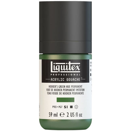 LIQUITEX PROFESSIONAL ACRYLIC GOUACHE 59ML in Hookers Green Hue, showcasing vibrant color, smooth application, and a matte finish.
