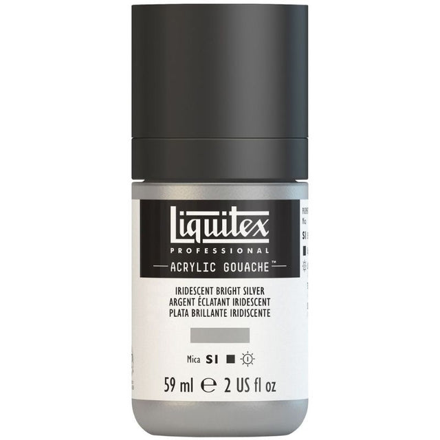 LIQUITEX Professional Acrylic Gouache in Irid Bright Silver offers vibrant color, smooth matte finish, and water-resistant durability.