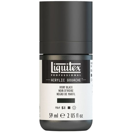 LIQUITEX Professional Acrylic Gouache 59ml in Ivory Black offers rich color, smooth matte finish, and excellent coverage for artists.