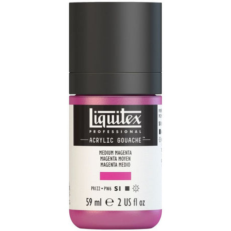 LIQUITEX Professional Acrylic Gouache in Medium Magenta, showcasing vibrant color with a smooth matte finish for artists.