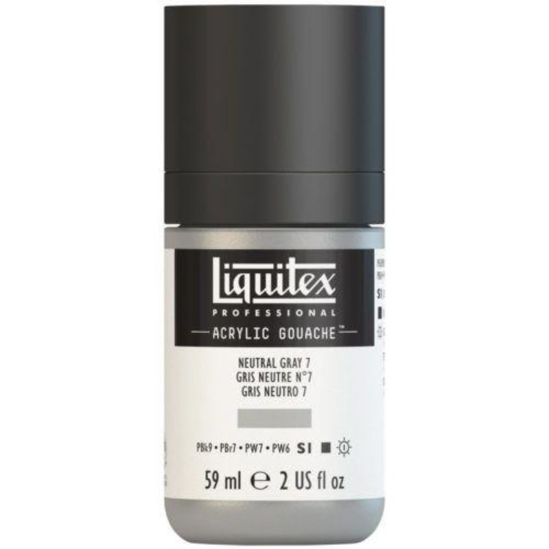 LIQUITEX PROFESSIONAL ACRYLIC GOUACHE 59ml in Neutral Grey 7, offers vibrant, matte finish with smooth application for artists.