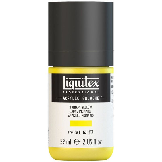 Bright and versatile Primary Yellow 410 S1 acrylic gouache in a 59ml tube, perfect for vibrant artworks with a matte finish.
