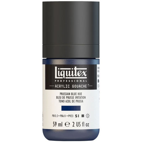 LIQUITEX Professional Acrylic Gouache 59ml in Prussian Blue Hue, featuring intense color and smooth, no-brush-marks finish.