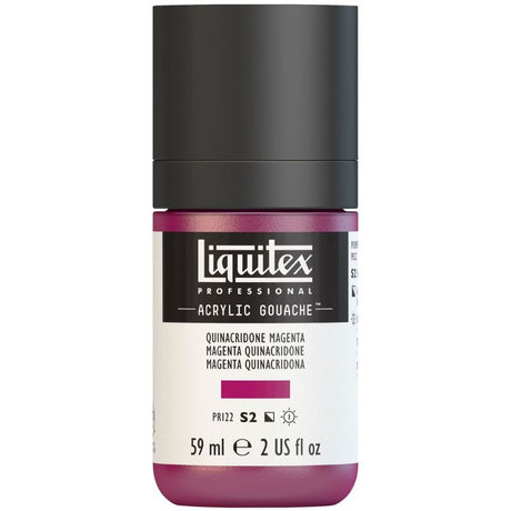 Vibrant Quin Magenta 114 S2 acrylic gouache in a 59ml tube, offering intense color and a flat matte finish for artists.