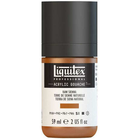 Raw Sienna 330 S1 Acrylic Gouache in 59ml bottle, featuring vibrant color, matte finish, and water-resistant properties.