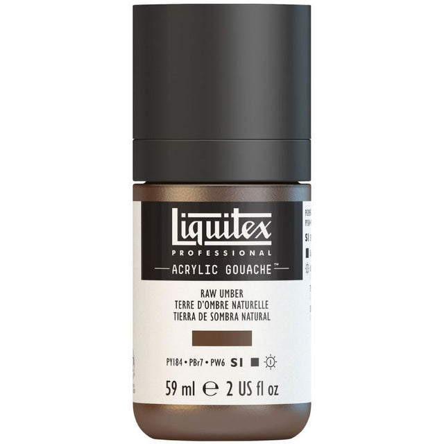 LIQUITEX PROFESSIONAL ACRYLIC GOUACHE 59ML in RAW UMBER 331 S1, offering intense color, matte finish, and smooth application for artists.