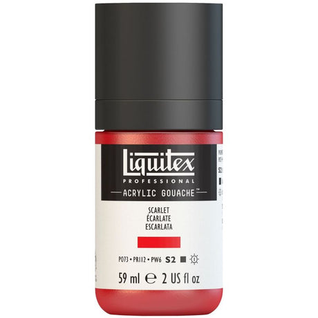 Vibrant 59ml Liquitex Acrylic Gouache in Scarlet 905 S2, featuring intense color, matte finish, and no brush marks.