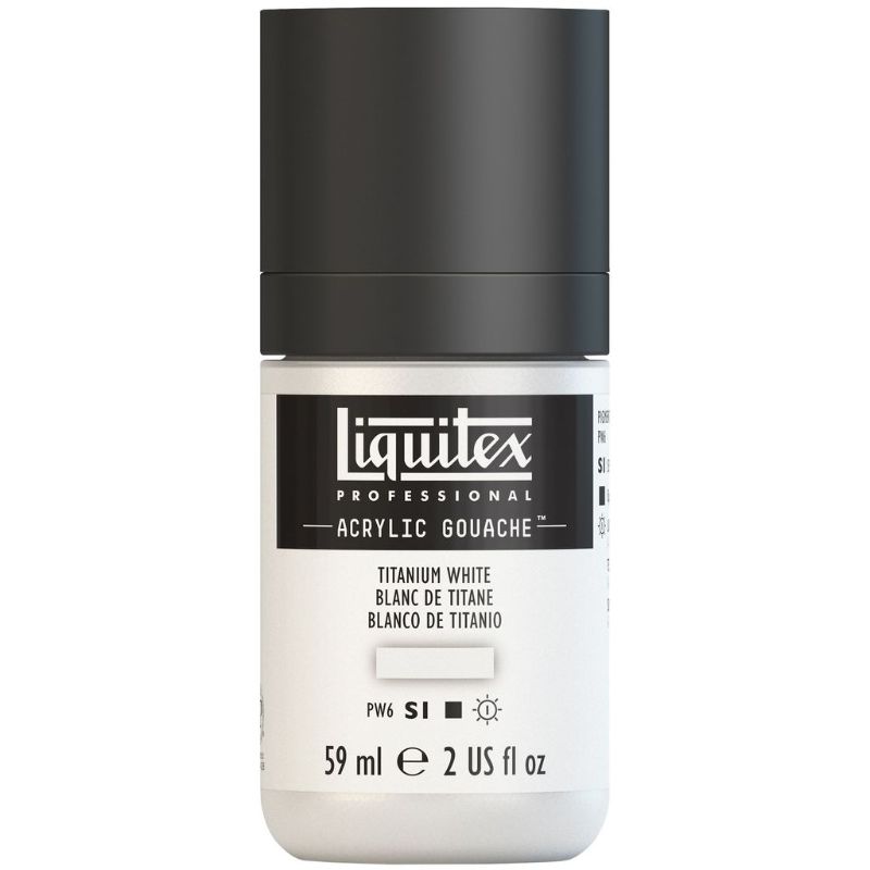 LIQUITEX PROFESSIONAL ACRYLIC GOUACHE 59ML in Titan White offers vibrant color and a luxurious, flat matte finish for artists.