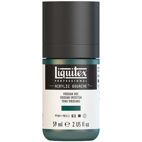 LIQUITEX Professional Acrylic Gouache in Viridian Hue 398 S2, showcasing vibrant color and a smooth matte finish for artists.