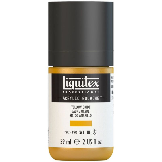 LIQUITEX Professional Acrylic Gouache in Yellow Oxide, 59ml; intense color, matte finish, ideal for vibrant art projects.