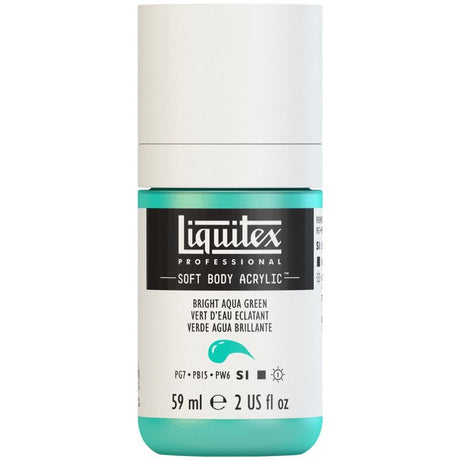 Bright Aqua Green 59ml acrylic paint by Liquitex, featuring low viscosity for smooth coverage and vibrant, archival quality.