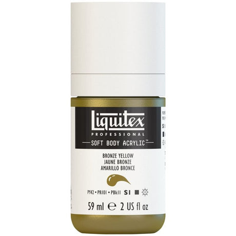 Vibrant LIQUITEX Bronze Yellow acrylic paint in a 59ml tube, ideal for various art techniques with exceptional coverage and satin finish.