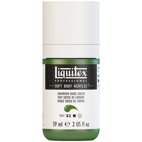 Vibrant Chrom Oxide Green soft body acrylic paint in a 59ml tube, ideal for rich color intensity and versatile applications.