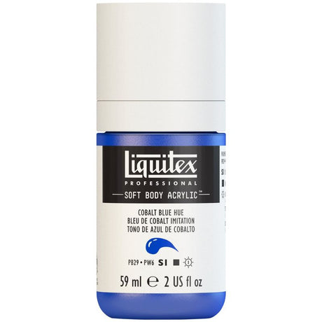 Bright cobalt blue acrylic paint in a 59ml bottle, known for its smooth satin finish and versatile applications for artists.
